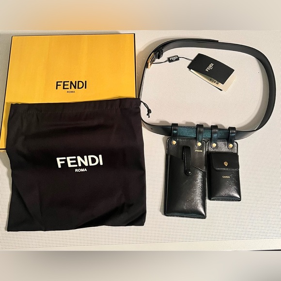 Fendi Black Leather Belt gold buckle Set with pockets main image 5